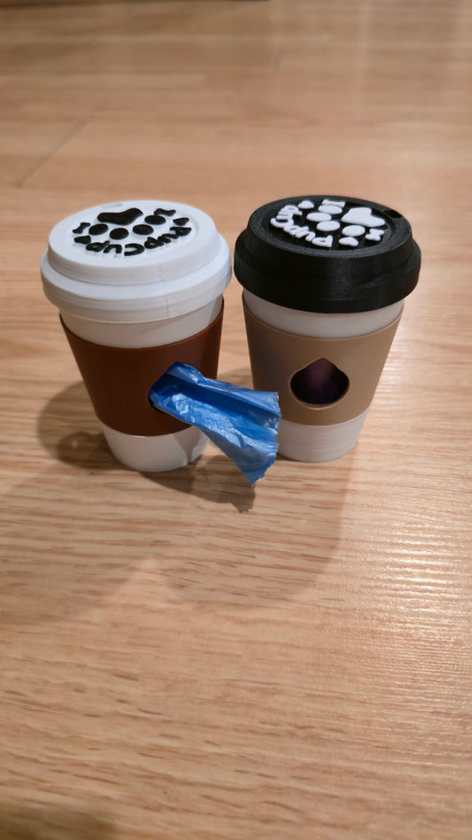 Brown and light brown dog waste bag holders with a bag dispensing opening