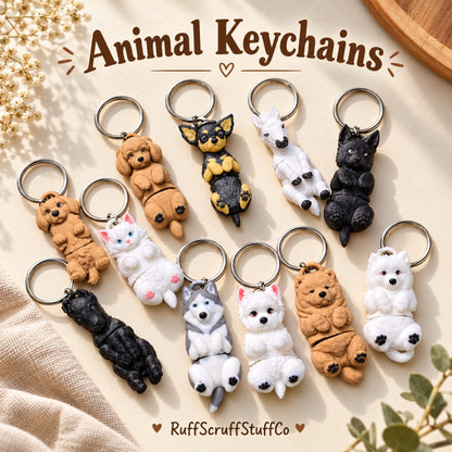 Animal keychains with several dog and cat designs