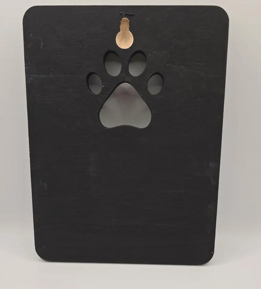 Personalized Dog Leash Holder – Black & Gold Paw Print Wall Hook