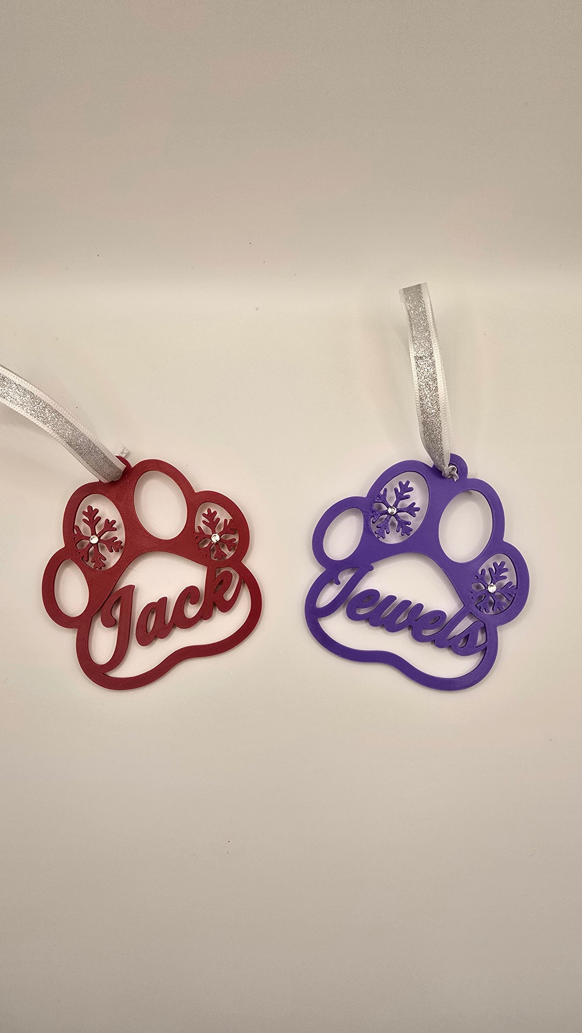 Purple paw print ornament, plain with stone