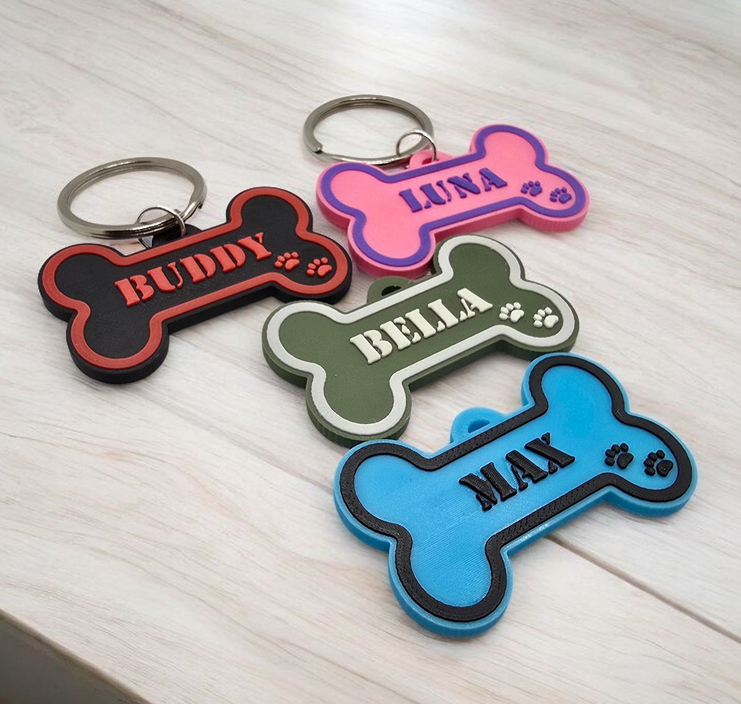Personalized Dog Bone Name Tags. Custom 3D Pet ID Tags